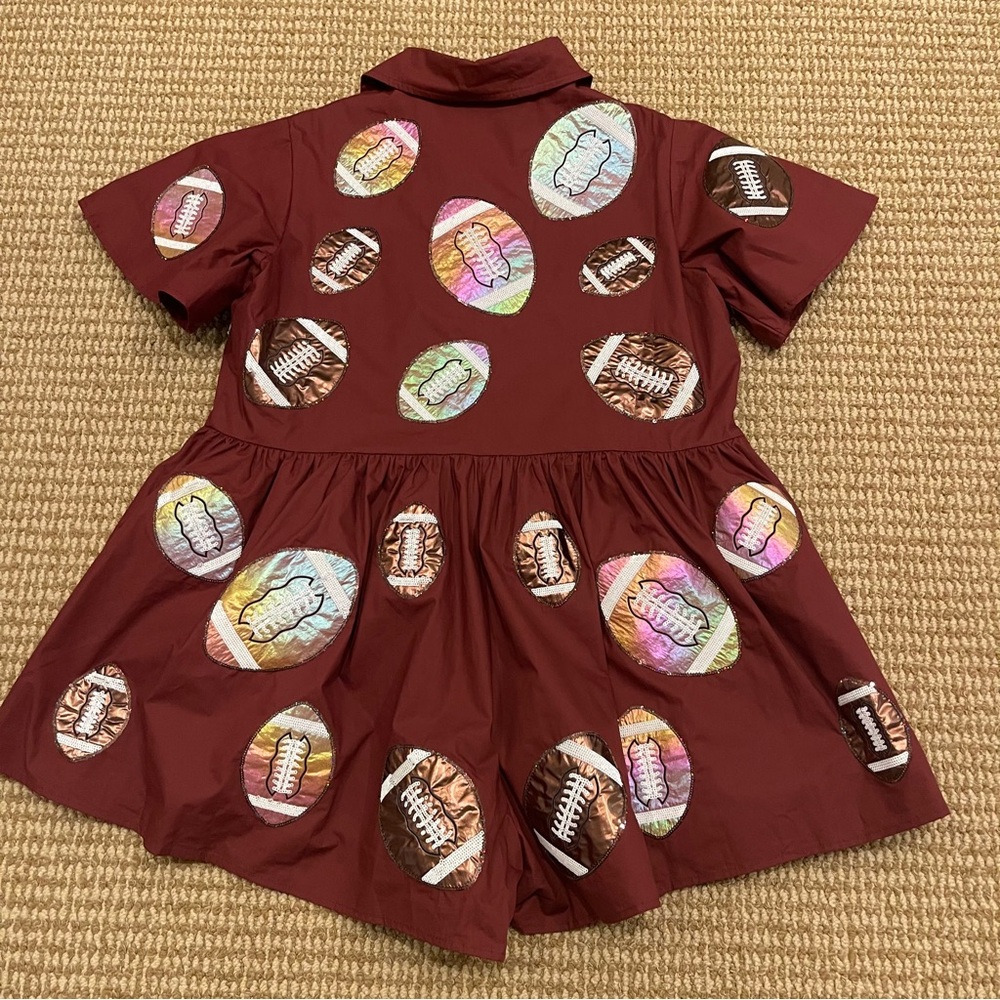 Queen of Sparkles Maroon Iridescent Football Romper Small - Picture 11 of 11